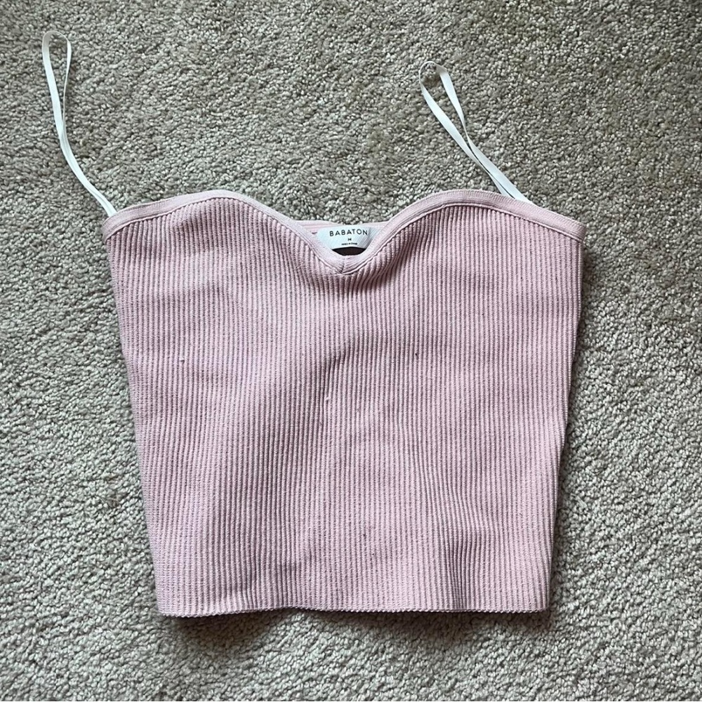 Aritzia Pink Ribbed Bustier Camisole